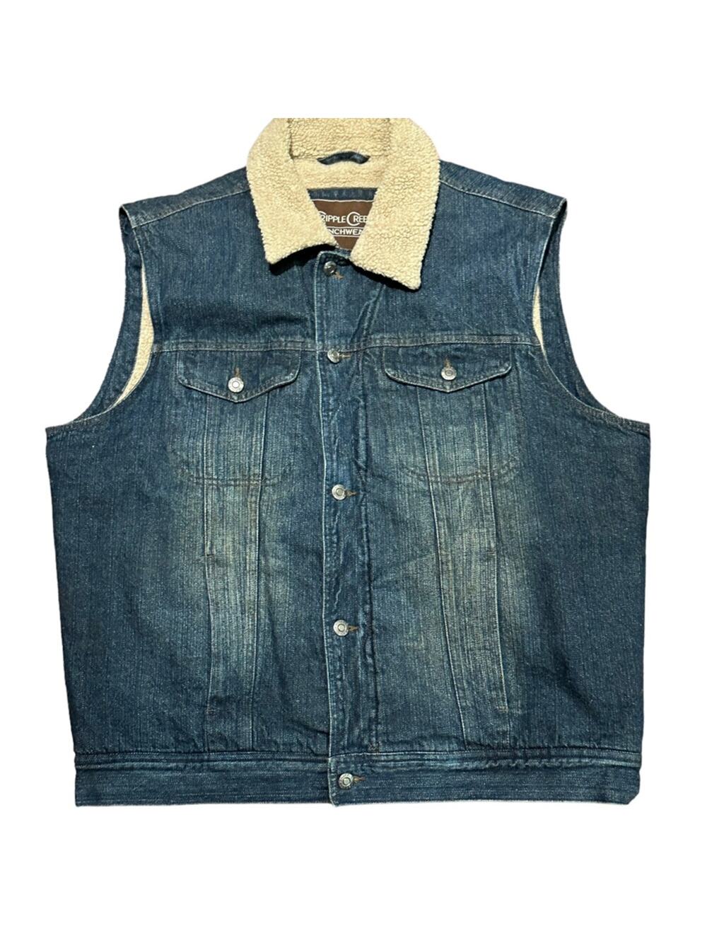Cripple Creek Ranchwear Mens XL Sherpa Lined Cotton Denim Vest Button Up
